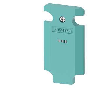 Ein blaues Kunststoffbauteil mit eingraviertem 'Siemens'-Logo, zwei Schrauben, und schmalem Steckbereich an der Unterseite.