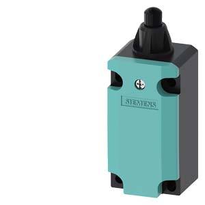 Ein blaues, rechteckiges Elektroschaltgerät mit schwarzem Drehknopf von Siemens.