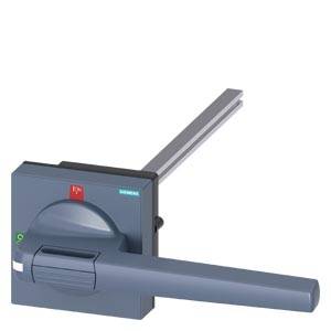 Ein grauer Hebelschalter mit einem langen Griff. Oben auf dem Gerät befinden sich zwei kleine farbige Symbole.