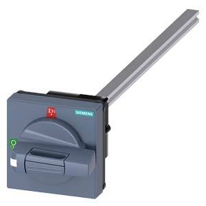 Siemens Schalter Griff: Grauer Griff mit langem Hebel und Logo, dient zur Handbedienung von elektrischen Schaltschränken.