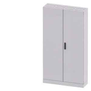 Grauer Metallschrank mit zwei Türen, geschlossen, schlichtes Design.
