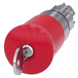 Roter Sicherheits-Schlüssel im Zylinder, oben silberne Kappe. Schlüssel steuert die Verriegelung, wird häufig in industriellen Anwendungen genutzt.