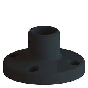 Dunkles Flanschstück mit zentralem Rohransatz und vier Bohrlöchern, dient zur Verbindung von Rohren oder Maschinenbauteilen.
