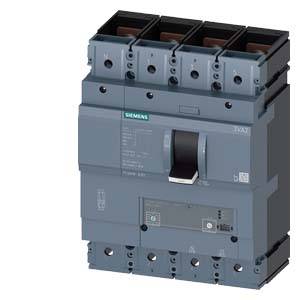 Ein grauer Leistungsschalter mit mehreren Anschlüssen und Hebel. Geeignet für Stromverteilungsanwendungen in elektrischen Systemen.