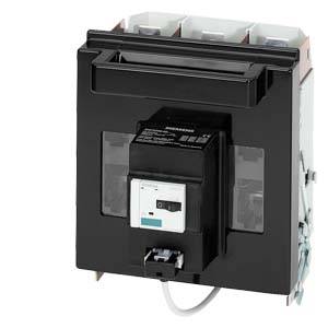 Ein schwarzer elektrischer Leistungsschalter, geeignet für industrielle Anwendungen, zeigt die vordere Schalterplatte und Anschlusskabel.