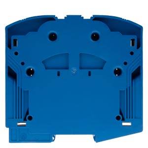 Ein blaues Kunststoffmodul mit mehreren Öffnungen und Strukturen, möglicherweise ein technisches Bauteil oder Gehäuse.