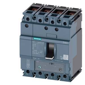Ein grauer Leistungsschalter mit vier Anschlussklemmen von Siemens.