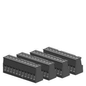 Fünf schwarze elektronische Steckverbinder in einer Reihe, verwendet für die elektrische Verkabelung von Geräten.