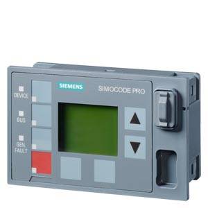 Siemens SIMOCODE PRO-Gerät mit Display und Steuerknöpfen, verwendet zur Überwachung und Steuerung von Motoren in industriellen Anwendungen.