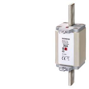 Ein weißer elektrischer Sicherungsschalter der Marke Siemens, Modell 3NA3 246, mit einer Nennstromstärke von 35A und CE-Kennzeichnung.