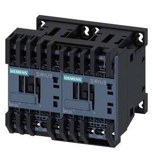 Zwei schwarze Siemens SIRIUS Leistungsschalter nebeneinander, montiert auf einem schwarzen Träger, mit blauen Bedienhebeln.