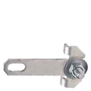 Ein rechteckiger Metallwinkel mit Bolzen und Mutter, dient zur Befestigung oder Verbindung in Baukonstruktionen.