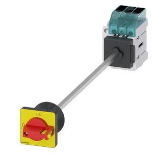 Ein Nockenschalter in grau, rot und gelb. Er hat eine 'Ein'-Position und eine Markierung zur Drehung. Verwenden für elektrische Steuerungen.