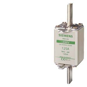 'Siemens NH-Sicherungseinsatz 3NA3 823. 690V, 125A.' Ein zylindrisches Schutzelement mit klarer Beschriftung für elektrische Anwendungen.