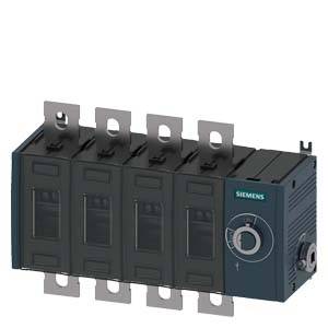 Ein elektrischer Schalter von Siemens mit vier Schaltstufen, montiert auf einer schwarzen Halterung. Geeignet für industrielle Anwendungen.