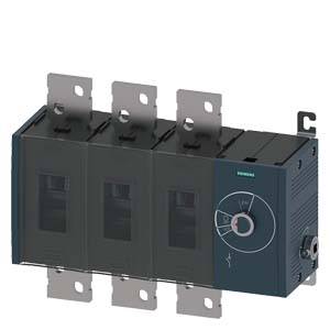 Ein elektrischer Lasttrennschalter mit vier Kontakten und Bedienknopf, montiert an einer Metallhalterung, möglicherweise industriell genutzt.