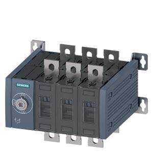 Ein vierpoliger elektrischer Schalter von Siemens, montierbar an einer Schalttafel oder Hutschiene, zeigt den Ein/Aus-Status.