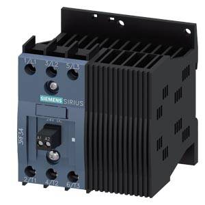 Ein schwarzer und grauer Siemens Sirius Schütz, ein elektrisches Schaltgerät, mit mehreren Anschlussklemmen und einem kleinen Schalter.