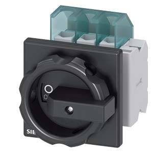 Ein elektrischer Drehschalter mit zwei Positionen, '0' und 'I', auf einem schwarzen Panel. Oberhalb sind Anschlussklemmen sichtbar.