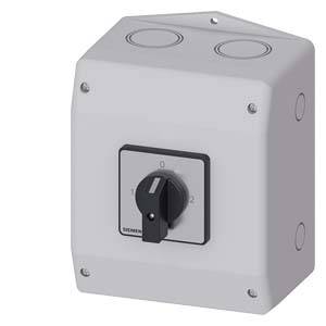Ein elektrischer Drehschalter in einem grauen Gehäuse mit Positionen 0, 1 und 2, zur Steuerung von elektrischen Geräten.