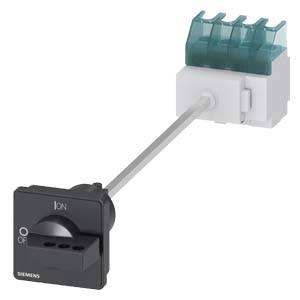 Ein elektrischer Schalter von Siemens mit einem Hebelarm und einem transparenten blauen Anschlussblock.