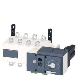 Ein elektrischer Leistungsschalter mit mehrpoligem Design, Drehregler und Anschlüssen. Verwendung in Schaltschränken.