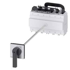 Elektrischer Schaltermechanismus mit drehbarem Hebel, verbunden durch eine lange Stange mit einem Schaltgerät an der Wand.