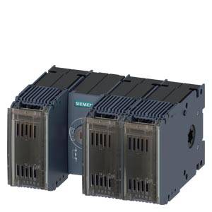 Ein elektrischer Leistungsschalter mit drei grauen Modulen, die parallel angeordnet sind. Geeignet für industrielle Anwendungen.