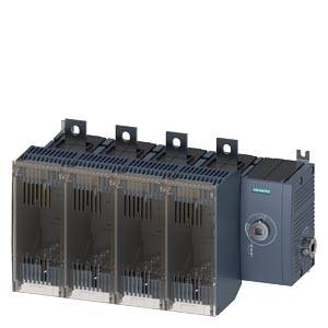Ein elektrisches Modul mit vier vertikalen Anschlüssen und einem Steuergerät auf der rechten Seite, mit blauer Abdeckung und grauen Details.