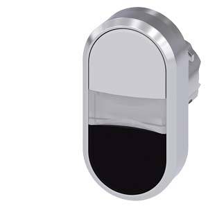 Ovaler, silberner Schalter mit einem klaren Mittelteil und einem schwarzen unteren Bereich. Verwendet für Beleuchtungssteuerung.