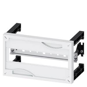 Eine weiße, rechteckige Montageschiene aus Kunststoff und Metall, geeignet zur Befestigung von elektrischen Komponenten, isoliert auf weißem Hintergrund.