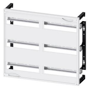 Leeres weißes Metallgestell mit drei horizontalen Schienen, geeignet für elektrische oder technische Installationen.