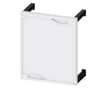 Ein rechteckiges, vertikales Gerät mit schwarzen Halterungen an den Ecken, vermutlich Teil eines Rahmens oder einer Abdeckung.