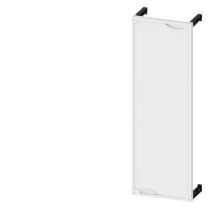 Ein weißes, rechteckiges Paneel mit schwarzen Halterungen an den oberen und unteren Ecken, möglicherweise Teil eines Regalsystems.