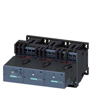 'Siemens Schütz' zur Steuerung von elektrischen Stromkreisen, abgebildet in einer dreifachen Anordnung, schwarz mit grünen Details.