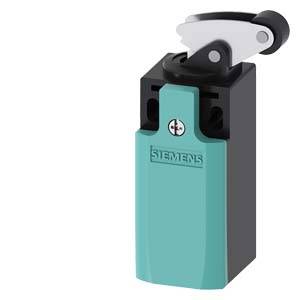 Ein industrieller Positionsschalter von Siemens in Blau und Schwarz mit einer Hebelmechanik, die zur Erfassung von Positionen eingesetzt wird.