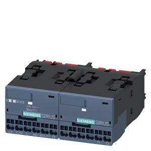 'Siemens SIRIUS Schütz', ein elektrisches Schaltgerät, zweireihig, mit Beschriftung und Anschlussklemmen, für industrielle Anwendungen.