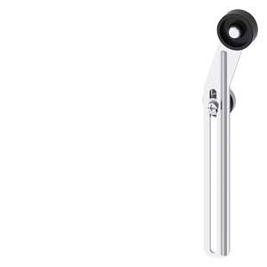 Metallischer verstellbarer Arm mit schwarzem Rad an der Spitze, möglicherweise Teil eines Möbel- oder Maschinenmechanismus.