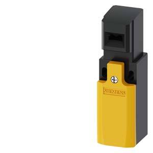 Ein rechteckiger, schwarz-gelber Schalter von Siemens. Obere Hälfte schwarz mit Schutzabdeckung; untere Hälfte gelb mit Logo und Schraubloch.