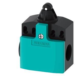 Ein blau-schwarzer Siemens-Schalter mit zwei Anschlüssen, geeignet für industrielle Anwendungen, zeigt eine kompakte rechteckige Bauform.