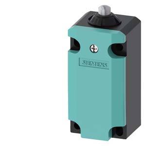 Industrieschalter in grauen und türkisfarbenen Gehäuse von Siemens, mit einem drehbaren schwarzen Knopf oben.