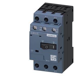 Ein Siemens Schütz mit schwarzen Bedienelementen und blauen Gehäuse. Sichtbar sind Anschlüsse und eine Schalterposition mit 'ON' und 'OFF'.