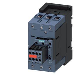 Ein elektrischer Schütz mit mehreren Anschlussklemmen, geeignet für industrielle Schaltanwendungen. Das Gerät trägt das Siemens-Logo.