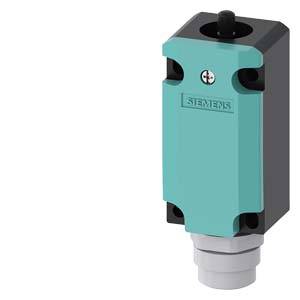 Ein Induktiver Näherungssensor von Siemens, im Gehäuse montiert, mit Anschluss am unteren Ende, hauptsächlich in Grau und Türkis.