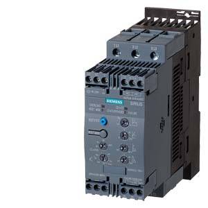 Ein Siemens Sirius Sanftstarter mit Bedienelementen und Anzeigen auf der Vorderseite, geeignet für den Einsatz in industriellen Steuerungssystemen.