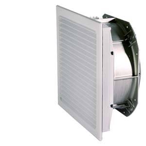 Wandventilator mit rechteckigem Gitter und rundem Lüftergehäuse. Geeignet für Wandmontage in Wohn- oder Geschäftsräumen.