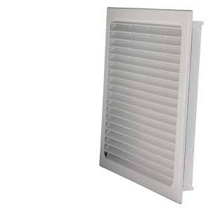 Weiße Lüftungsgitter aus Kunststoff mit horizontal angeordneten Lamellen, seitliche Perspektive.