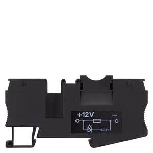 Schwarzer elektrischer Anschluss mit Aufdruck '+12V' und Schaltsymbol, wahrscheinlich für eine 12-Volt-Verbindung.