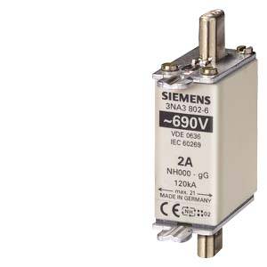 Sicherungseinsatz von Siemens, Modell 3NA3 802-6, 690V, 2A, NH200, für Überstromschutz, CE-gekennzeichnet.