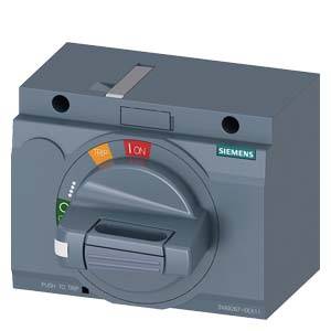 Ein Siemens-Schalter in der Position 'ON', mit einem kreisförmigen Kippschalter, der rot markiert ist. Der Schalter hat eine graue Oberfläche.